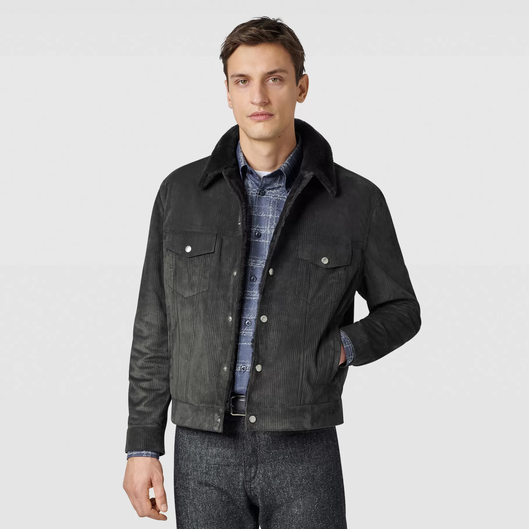 Blouson Embossé en Cuir avec Intérieur Shearling | Berluti Hot