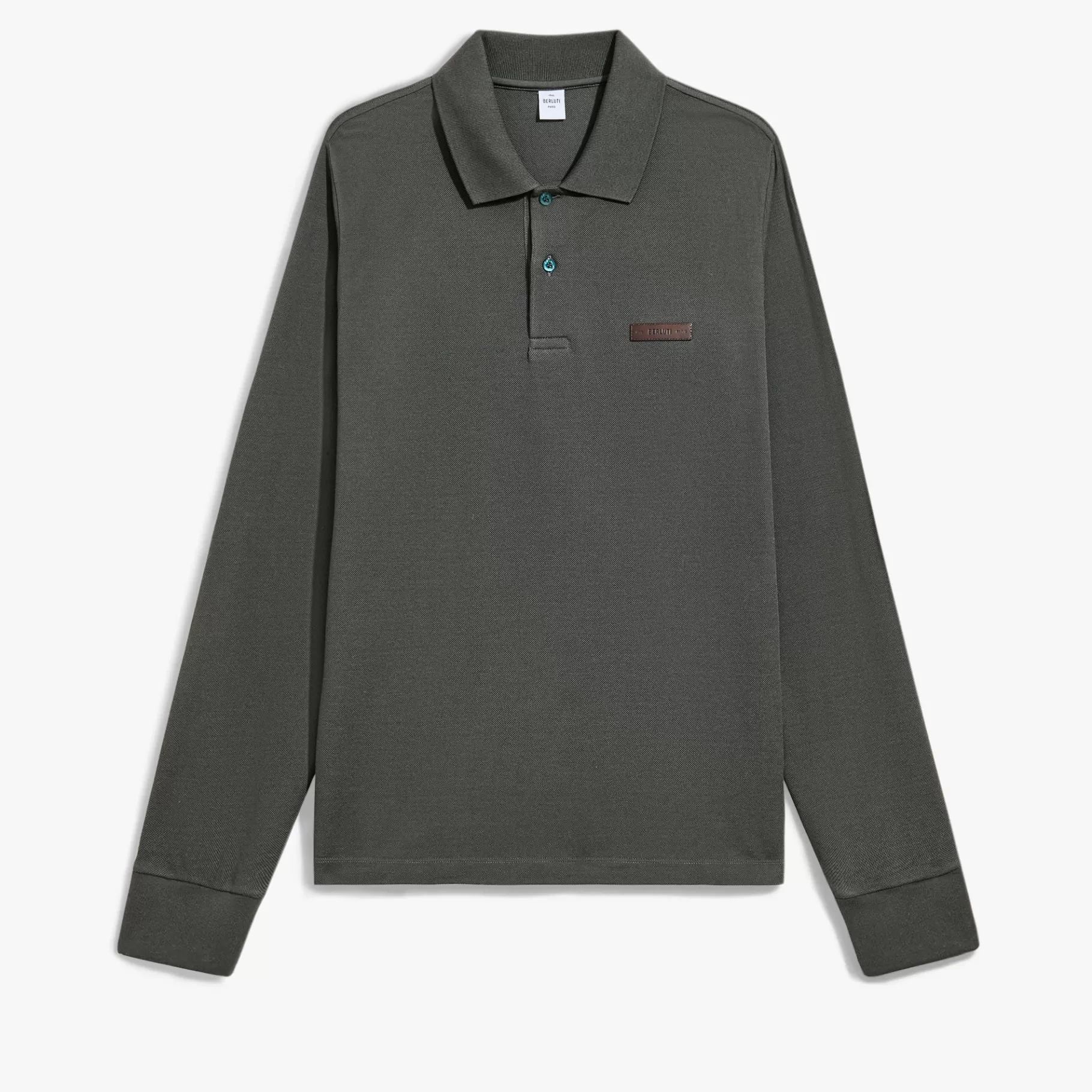 Polo Piqué à Manches Longues avec Détail en Cuir | Berluti Store