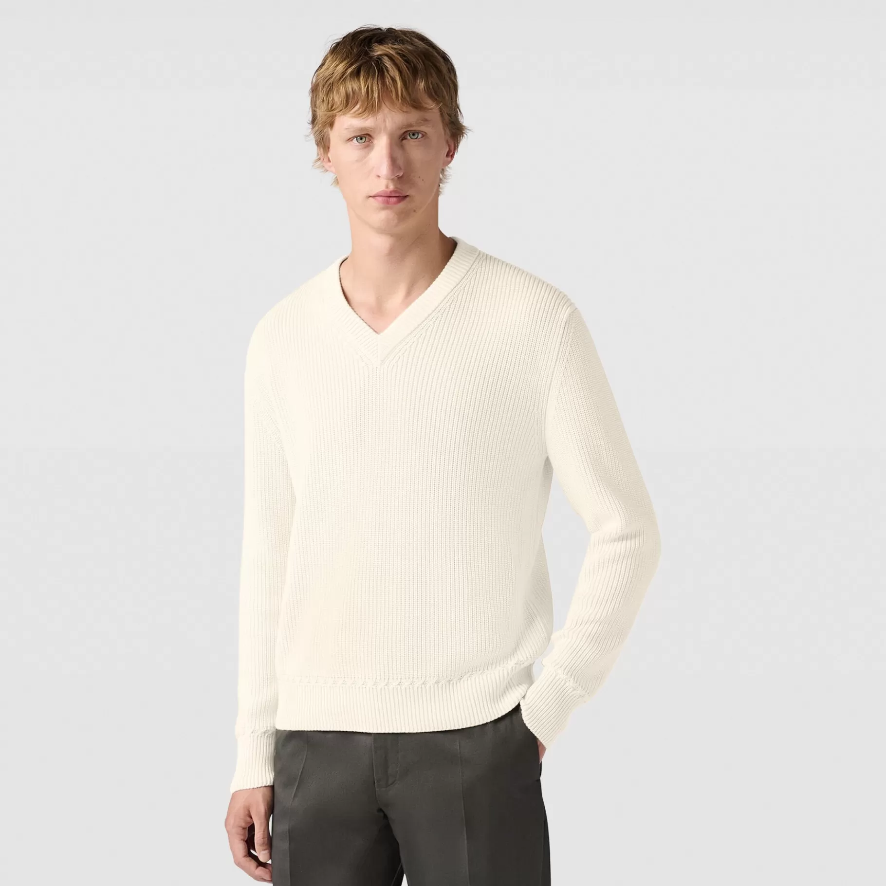 Pull Col V En Côtes Anglaises En Coton Et Soie | Berluti Clearance